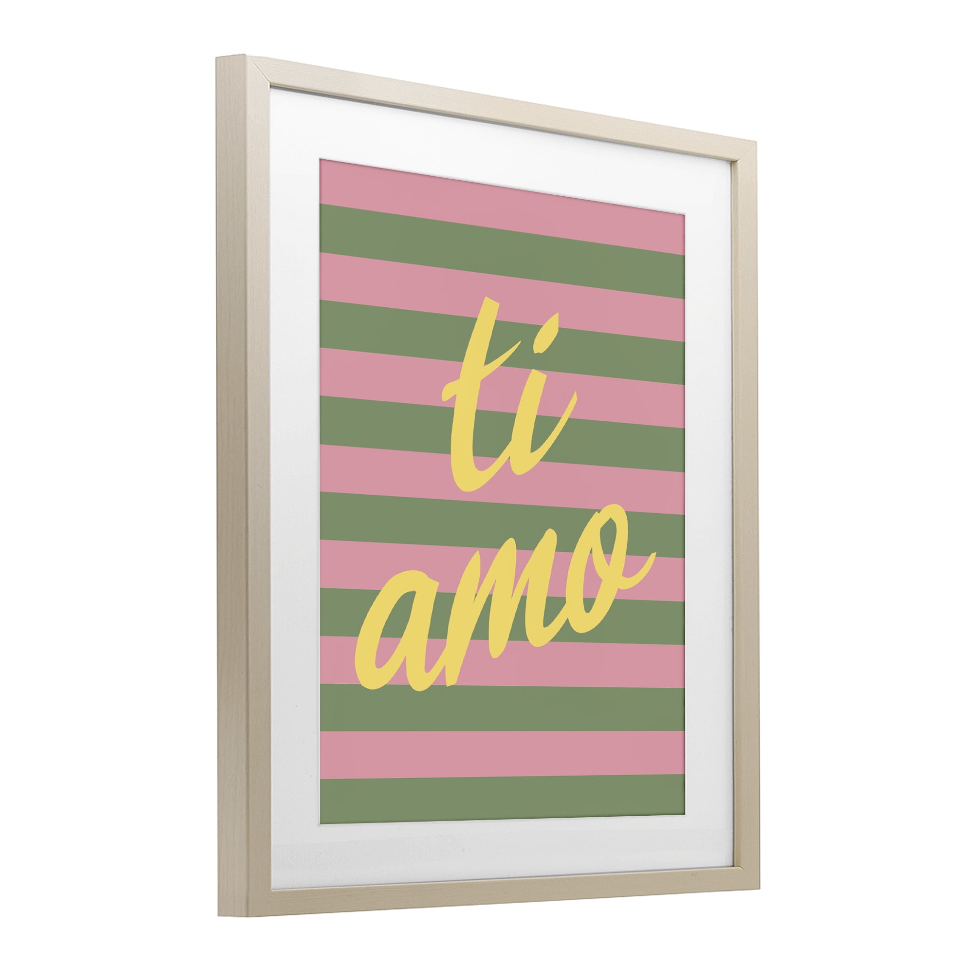 Stupell Industries Ti Amo Pink Green Stripes Birch Framed Print Under Glass, design by SD Graphics Studio