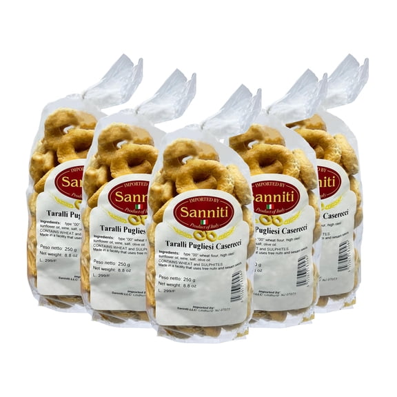Sanniti Italian Taralli Pugliese Caserecci Tradizionale, 8.8 oz, Pack 5