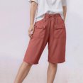 thumbnail image 2 of vigerkar Womens Bermuda Shorts Summer Casual Loose High Waisted Drawstring Beach Knee Length Pants with Flap Pockets Red, S, 2 of 9