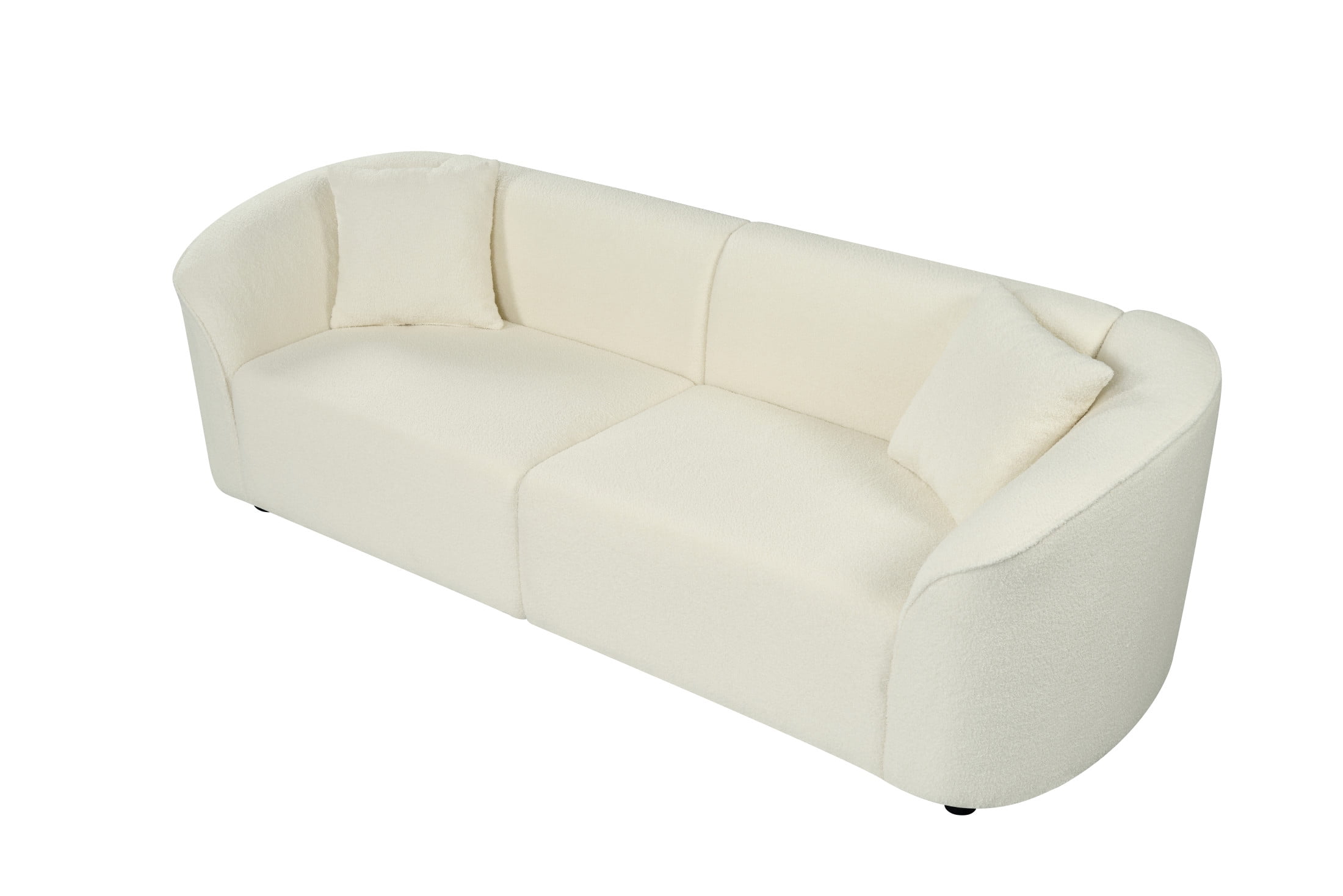 GDF Studio 87.5" Modern 3 Seater Boucle Fabric Curved Sofa Couch with 2 Pillows, Beige