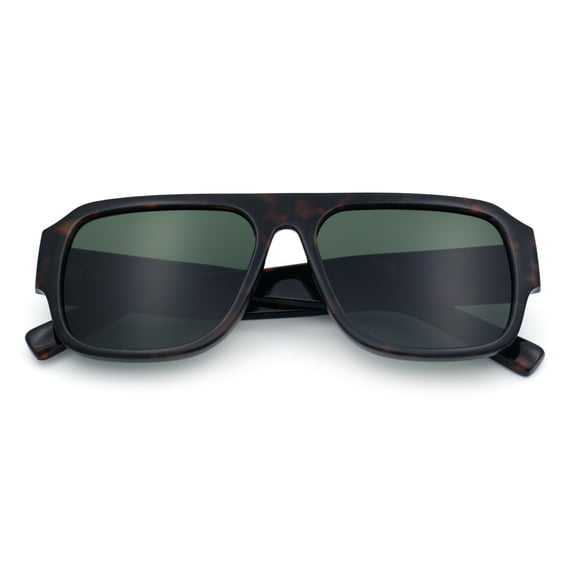 Mens Luxe Flat Top Rectangular Racer Plastic Fashion Sunglasses [Tortoise - Green]