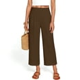 thumbnail image 4 of Bainana Womens Breathable Straight Leg Pants Solid Color Elastic Waist Trousers With Pockets Ladies Summer Holiday Baggy Pants Brown Size Xl, 4 of 6