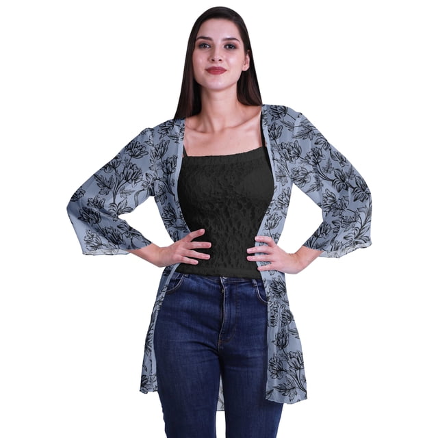 Moomaya Printed Georgette Beach Clothes For Women Short Shrug Cover Up Cardigan
