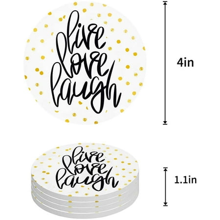 

FMSHPON Live Love Laugh Polk Dots Set of 6 Round Coaster for Drinks Absorbent Ceramic Stone Coasters Cup Mat with Cork Base for Home Kitchen Room Coffee Table Bar Decor