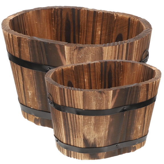 Eease 2 Wooden Bucket Planters Rustic Flower Pots Garden Backyard Container