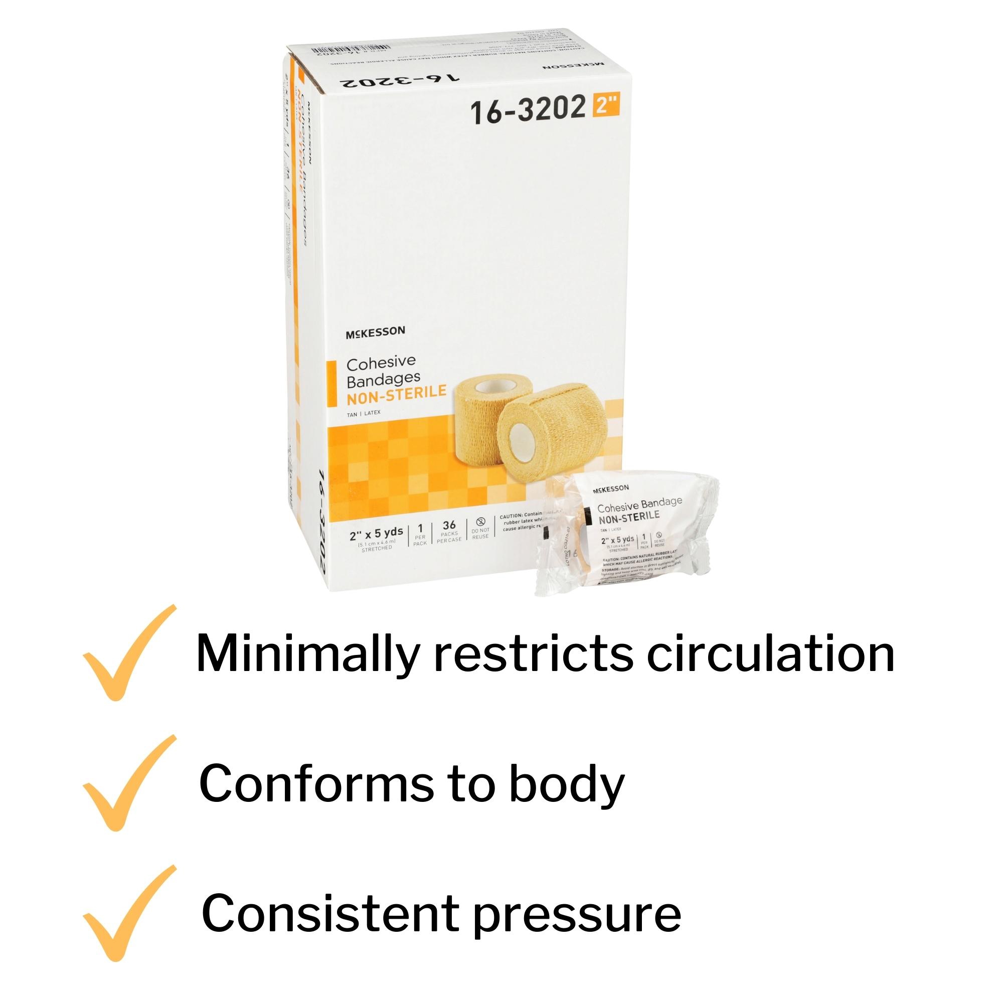 McKesson Cohesive Bandages, Self-Adherent Compression Wrap, 2 in x 5 yd, 1 Count, 36 Packs, 36 Total