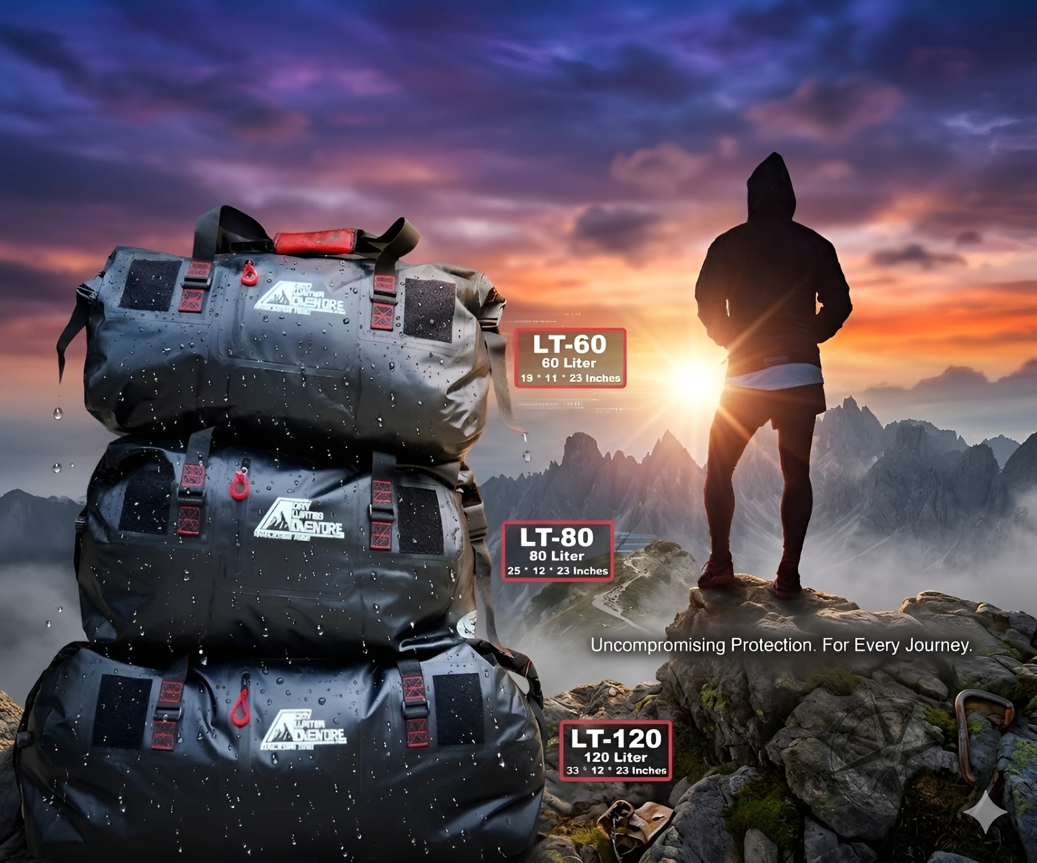 Dry Water Adventure Waterproof Duffel Bag 80L, Heavy Duty Dry Bag for Camping Boating Travel Hiking Kayaking, Marine Grade PVC Roll Top