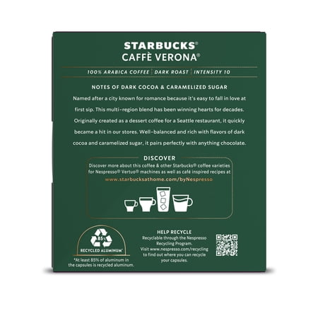 STARBUCKS AT HOME STARBUCKS BY NESPRESSO VERTUO LINE, CAFFÈ VERONA, DARK ROAST NESPRESSO PODS, 8 COUNT
