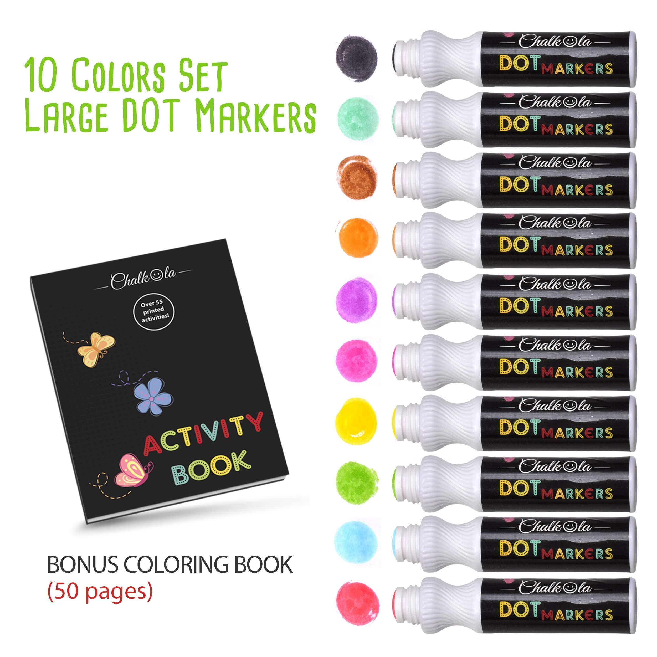 Chalkola 10 Washable Dot Markers for Toddlers with Free Activity Book - Dot  Paints for Toddlers, Bingo Markers, Dot Art Kits for Kids & Preschool,  Dabbers Dot Paint Marker