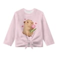 thumbnail image 5 of Xixirimido Capybara Tulip Heart Pink Pattern Girls Casual T-Shirt Crew Neck Tunic Tops Long Sleeve Loose Fit Soft Blouse Tie-hem Tees for Fall Winter, Size 5-6, 5 of 7