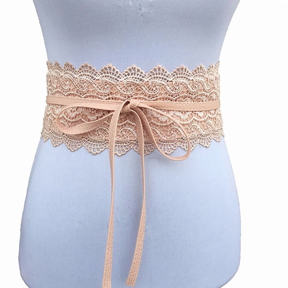 Zhuge Women’s Self-Tie Lace Cinch Belt, Wide Bridal Obi Belt with Adjustable Bow Wrap Accessory,Pink