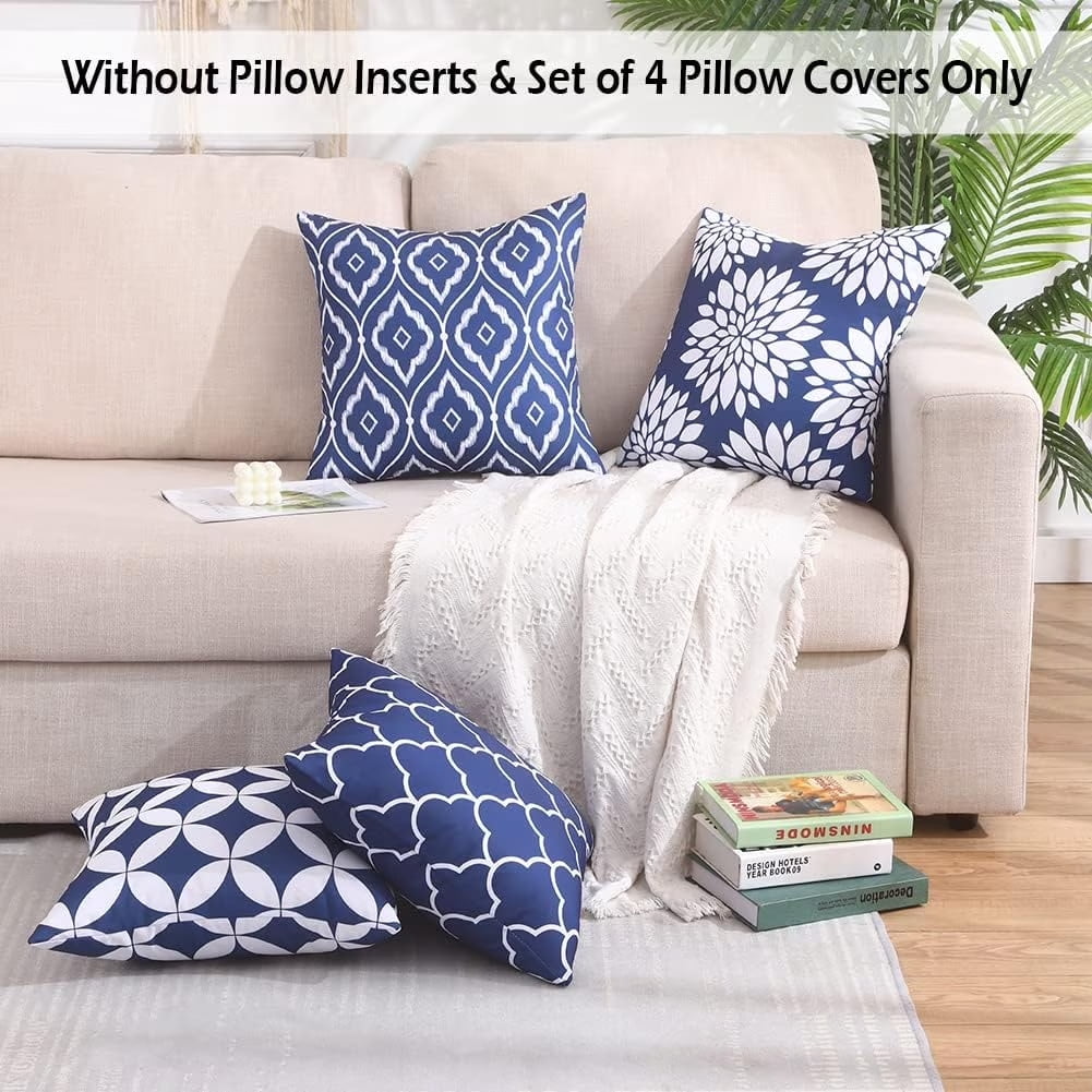 Aaekzj Navy Blue Outdoor Throw Pillow Covers 18x18 Set of 4 Patio Porch Pillow Covers Outdoor Patio Decor Aesthetic for RV Garden and Patio Furniture No Inserts