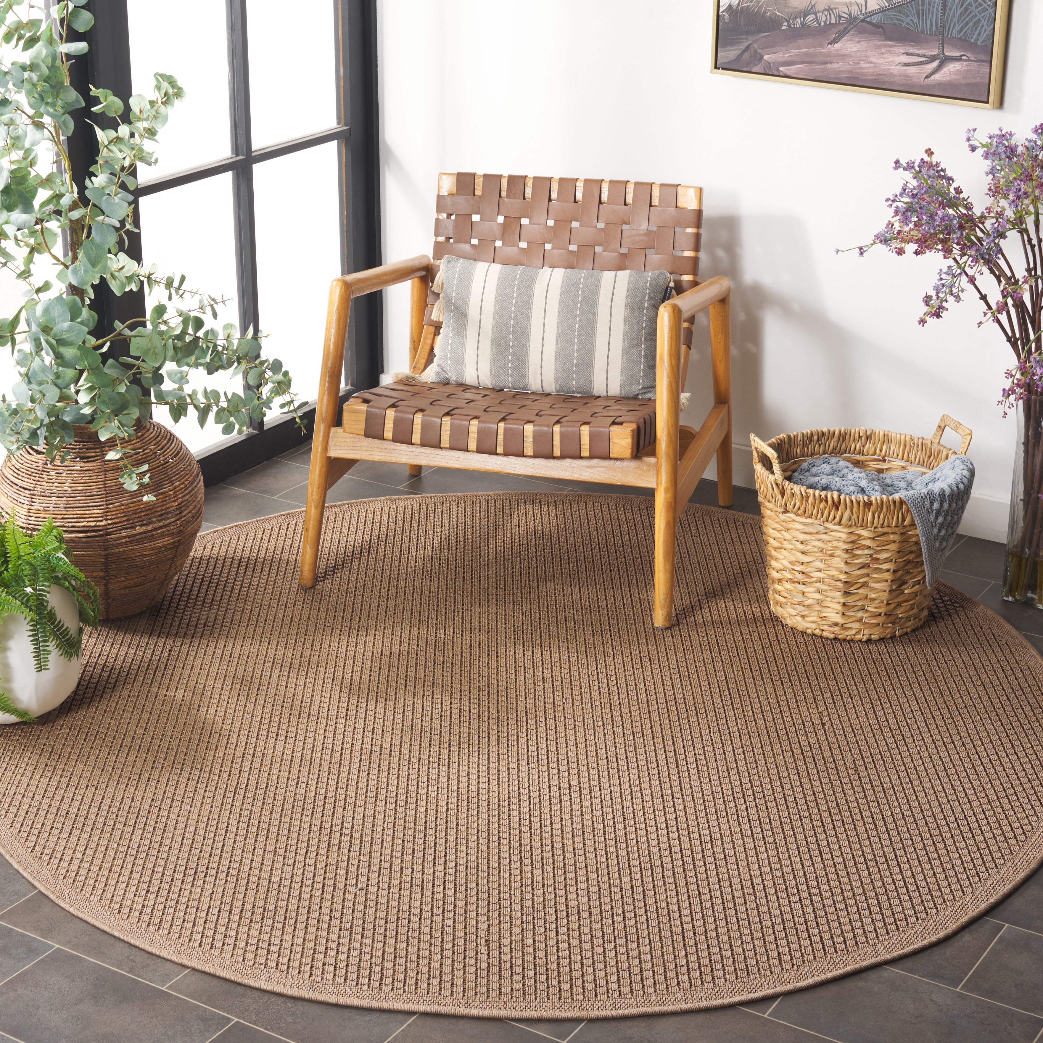 SAFAVIEH Atrium Sisal Langston Solid Indoor/Outdoor Area Rug, Beige, 6'7" x 6'7" Round