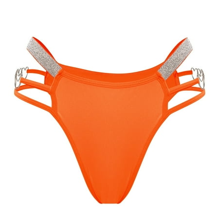 Womens String Thongs Panties Cheeky Bikini Swimsuits Seamless Underwear with Heart Metal Ring Hipster Panty