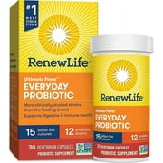 Renew Life Everyday Probiotic Capsules, Daily Supplement Supports Urinary, Digestive and Immune Health, L. Rhamnosus GG, Dairy, Soy and Gluten-Free, 15 Billion CFU, 30 Count
