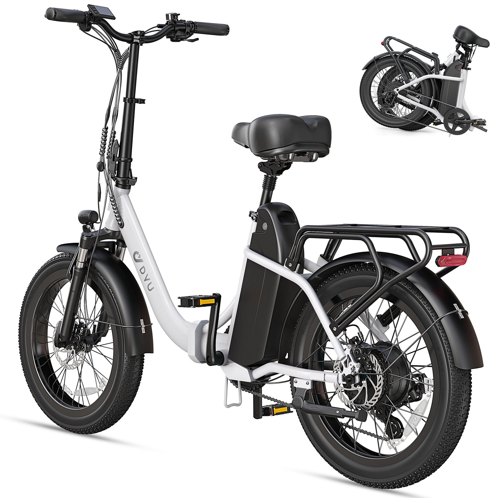 DYU Electric Bike for Adults, 20" Fat Tire Electric Mountain Bike with 48V 15.6Ah - 748.8Wh Removable Battery, Peak 1000W Motor, Max Speed 28Mph, up to 80 Miles, UL2849 Certification