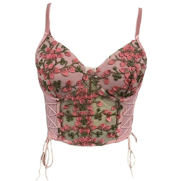 Top de Corsé Para Mujer Fajas Bodyshaper Control de Barriga Moda Erógeno Encaje Malla Patchwork Vendaje Bordado Envoltura en El Pecho Camis Corto Tops Chaleco Odeerbi ODB140235
