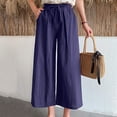 thumbnail image 5 of up to 60% off Gifts Usmixi Womens Drawstring Elastic Waist Pants Casual Solid Loose Wide Leg Cropped Trousers Soft Cotton Linen Straight Pocket Pants Navy XL, 5 of 5