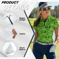 thumbnail image 5 of COEQINE Women 1/4 Zip Golf Shirts Moisture Wicking Short Sleeve Golf Tops V Neck Workout Quick Dry Fit Polo Shirts Golf Ball Club and Car Print Lightweight Tennis Activewear, L, 5 of 7