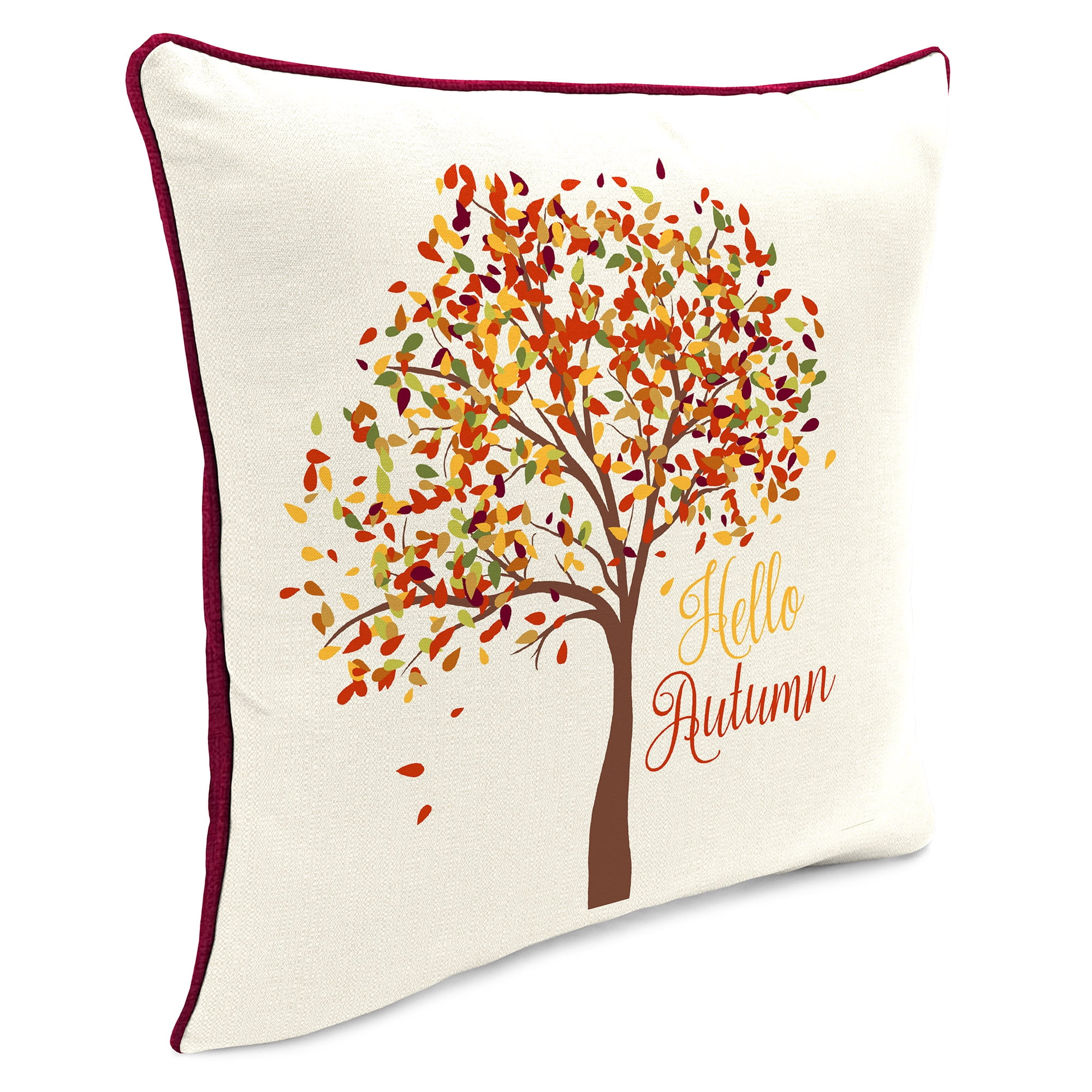 Jordan Manufacturing 16" x 16" Hello Autumn Cream Tree and Merlot Solid Reversible Square Outdoor Throw Pillow with Welt (2 Pack)