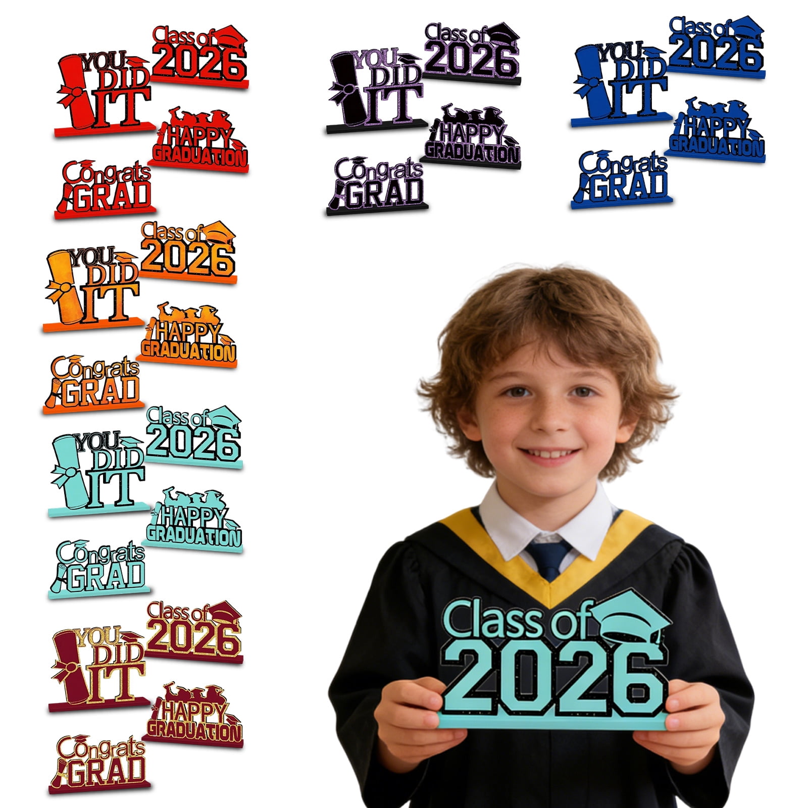 2026 Graduation Decorations | Purple Wooden Graduation Party Centerpieces, Class of 2026 Grad Party Decor for Table Display, 4 Pack Graduation Decor for Grad Parties
