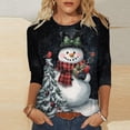 thumbnail image 2 of Womens Christmas T Shirts Funny Round Neck 3/4 Sleeve Snowman Print Tees Fall Tshirts Tops for Winter Fall Clothes My Items, 2 of 5