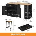 thumbnail image 5 of Craftian Extendable Kitchen Island Table with Stools & Storage, Kitchen Island with Charging Station, Black, 5 of 8