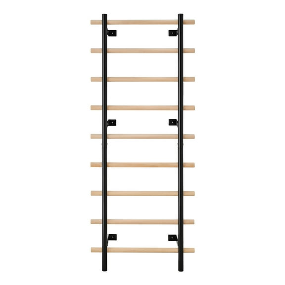 KFFKFF Swedish Ladder Wall Gym, 9-Level Suspension Trainer, 330 lbs Capacity, Durable Wood and Steel Gymnastics Stall Bars for Adults, Compatible with 3.15" x 3.15" Power Rack Attachments