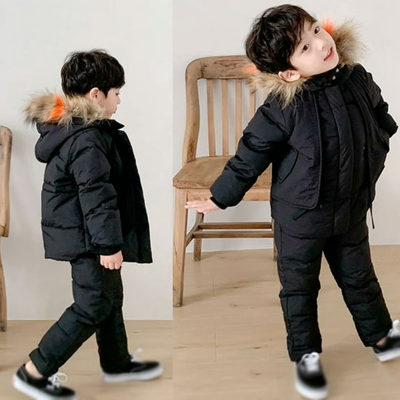 Esho 12M-6T Toddler Boys Girls Winter Down Snowsuit Hooded Coat Snow Bib Pants Windproof Skiing Suit Snow Clothes