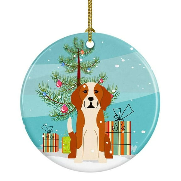 Merry Christmas Tree English Foxhound Ceramic Ornament