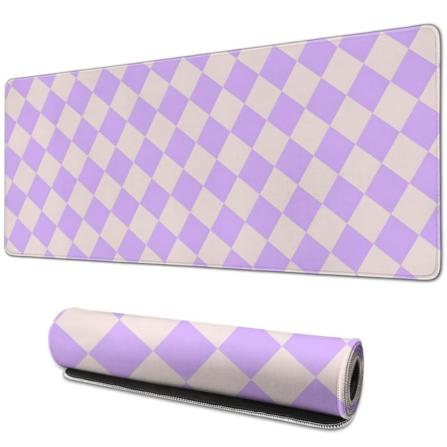 Gorgeous Pastel Checkered Mouse Pad - Cute Boho Appeal, Anti-Slip for Security, Perfect for Home Office, Suits Computer & Laptop Users, Sized 31.5x11.8in.