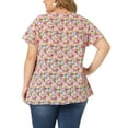 thumbnail image 3 of GRACE & GRANDEUR Women's Plus Size Keyhole Neck Short Sleeves Floral Chiffon Shirt Blouses 3X Red Pink, 3 of 7