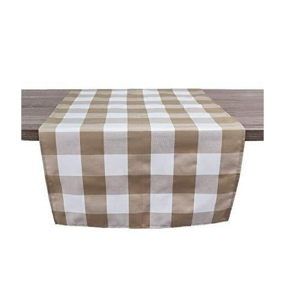 Fennco Styles Beige Buffalo Check Rustic Table Runner 16" W x 108" L - Handmade in USA