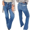 thumbnail image 2 of Pantalones Vaqueros Rectos para Mujer, Cintura Alta, Elásticos, Deshilachados, con Dobladillo Sin Rematar, Holgados, Informales. Azul Medio S, 2 of 7