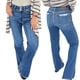 thumbnail image 2 of Pantalones Vaqueros Rectos para Mujer, Cintura Alta, Elásticos, Deshilachados, con Dobladillo Sin Rematar, Holgados, Informales. Azul Medio S, 2 of 7