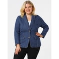 thumbnail image 3 of Women's Plus Size Denim Jacket Notched Lapel Color Block Stretch Blazer Sky Blue 2X, 3 of 6