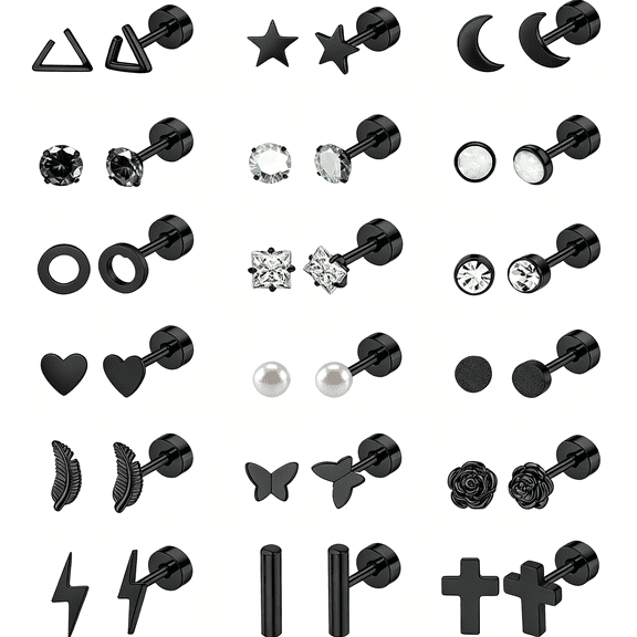 DESIGNICE Hypoallergenic Flat Back Earrings for Women Surgical Steel Earrings for Sensitive Ears 20G Flatback Cartilage Earrings Stack