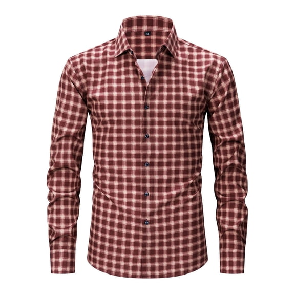 Fnnxeal Mens Button Down Shirt, Casual Plaid Long Sleeve Collared Long Sleeve Red Button Up Shirt for Men Size XS