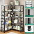 thumbnail image 7 of IDEALHOUSE Bookcases 4 Tier, Black Frame & Smoke Gray Shelves, L-Shaped Metal Corner Bookshelf, Tall Industrial Display Rack for Living Room, Office, 7 of 7