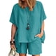 thumbnail image 4 of ICHUANYI Clearance Women Casual Summer Round Neck Short Sleeve Tops And Shorts Two Set Suit(Sky Blue, XXL) ICHUANYI WER2023081011976, 4 of 7