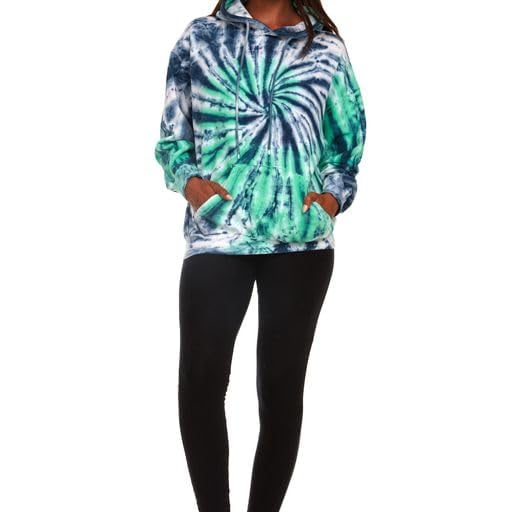 Pure Essence Tie Dye Long Sleeve Fleece Pullover Hoodie for Women