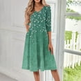 thumbnail image 2 of WTOBBY Women's Modern Floral Print V-Neck 3/4 Sleeve Midi Dress, Contemporary Digital Design Sundress with Fashion Forward Style,Green L, 2 of 4