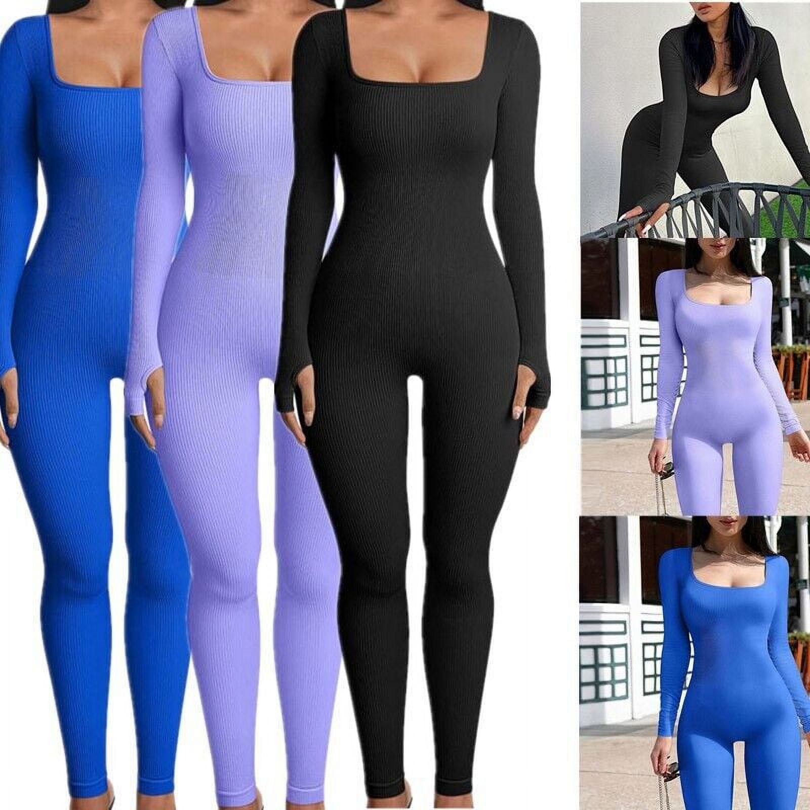 Sexy Long Sleeve Square Neck Tops Romper Sports Jumpsuit Bodysuit One ...