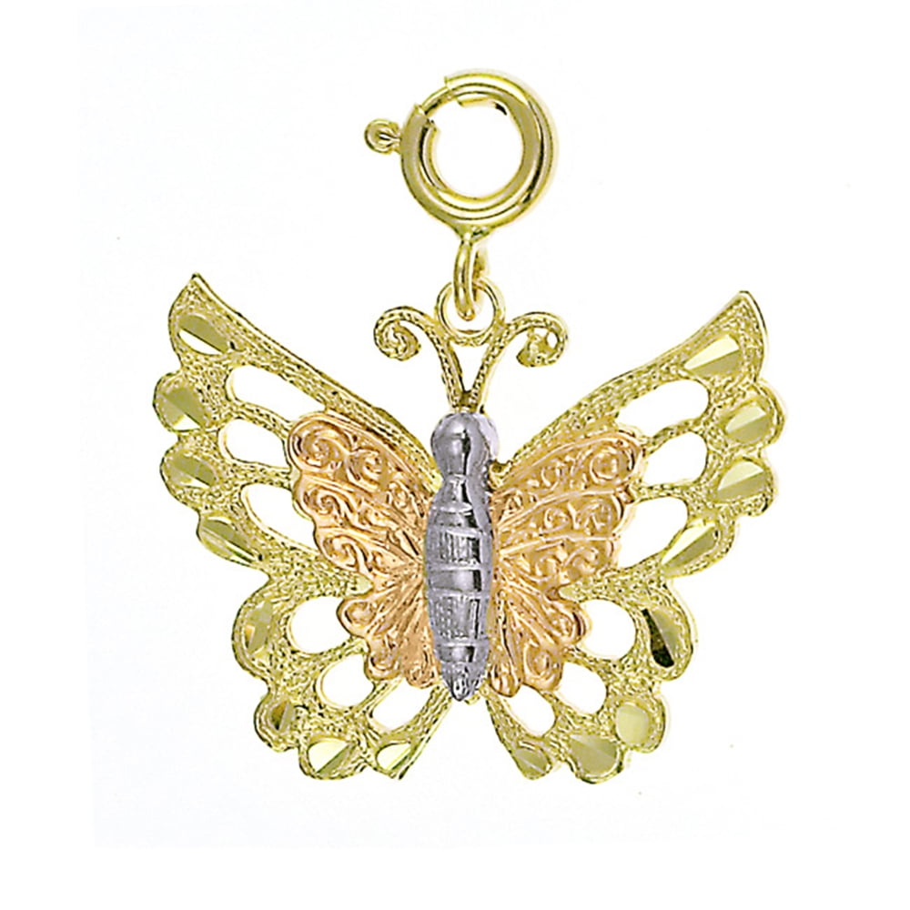 Jewels Obsession 14K Yellow Gold Butterflies Pendant 23 mm