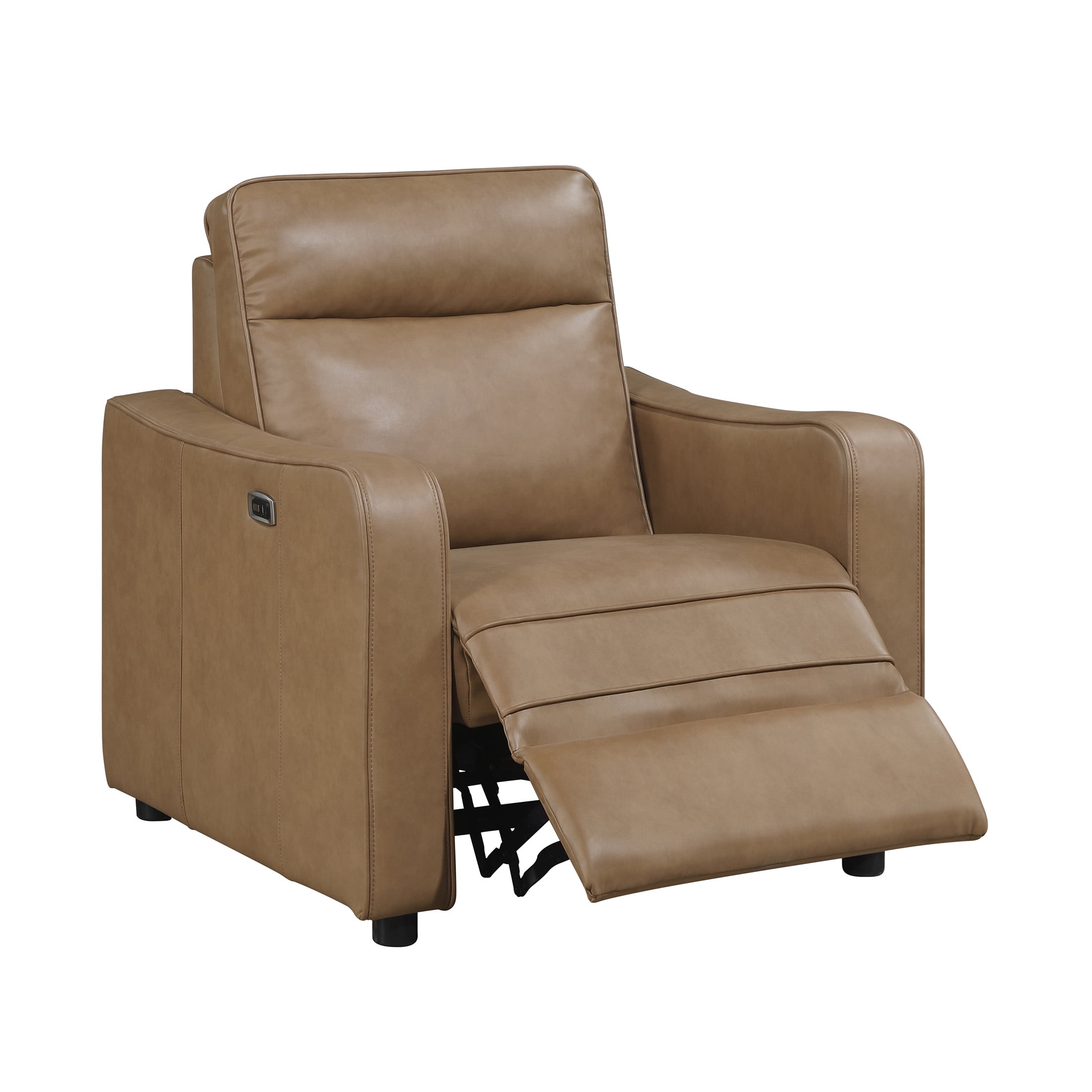 OakvillePark Ardena Faux Leather Power Reclining Chair with Curved Track Arms, Zero Wall Recliner, Brown