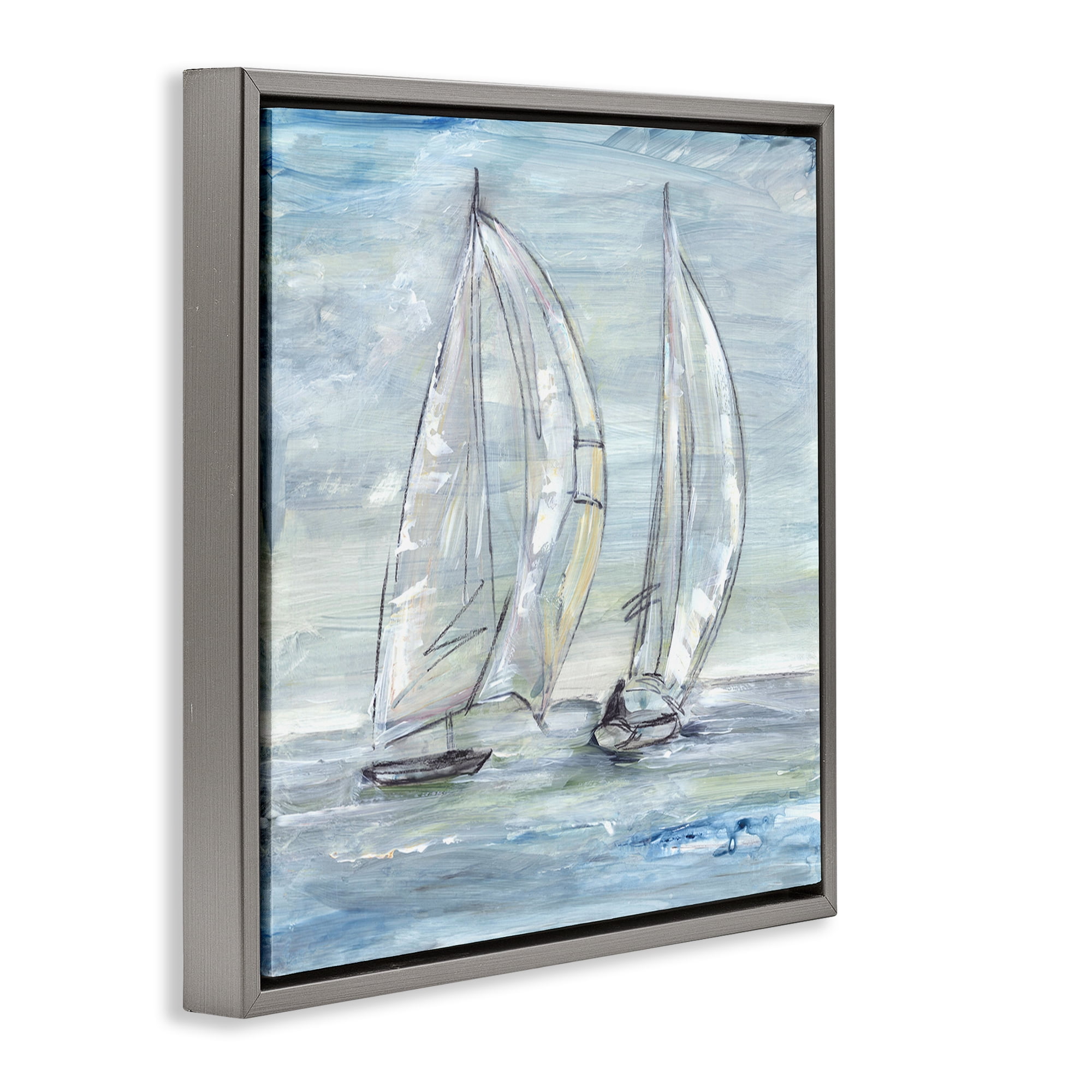 Stupell Industries Windswept Sailboat Duo Nautical & Beach Painting Gray Floater Framed Canvas Art Print Wall Art, 18 x 18