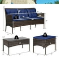 thumbnail image 3 of Gymax Set of 3 3-Seat Sofa Cushioned Table Rattan Furniture Set Garden Patio Navy, 3 of 10