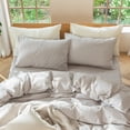 thumbnail image 4 of MooMee Pillowcases 100% Washed Cotton Linen Like Textured Envelope Closure Set of 2 (Cream Grey, Queen), 4 of 4