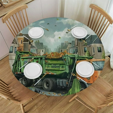 

Patifu Cityscape Round Table Cover Stain Resistant Washable 100% Polyester Outdoor Picnic Camping Kitchen Dining Party Tablecloth 46 -50