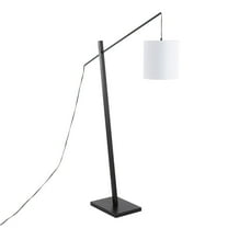 Arturo Contemporary Floor Lamp in Black Wood and Black Steel with White Fabric Shade by LumiSource